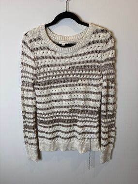 Caslon Cream Sweater with Brown Stripe Knit Detail